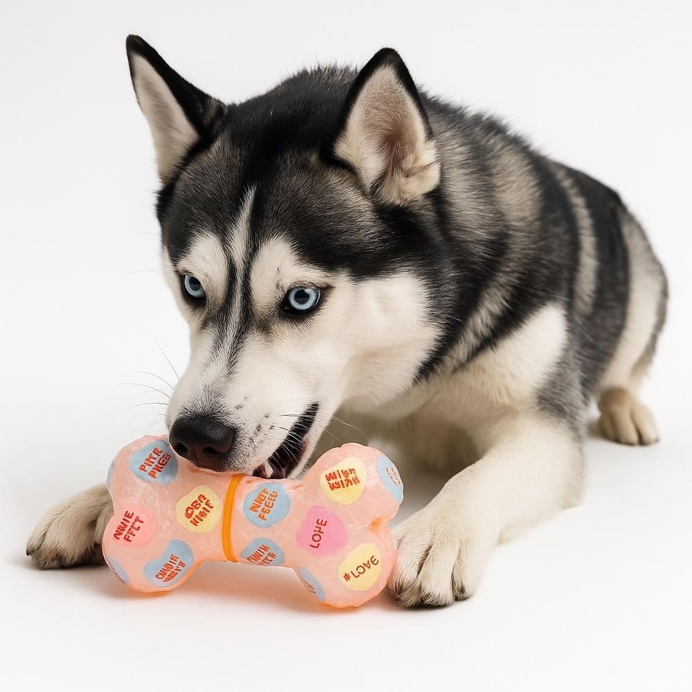 European Home Designs Squeaky Bone Dog Toy Rose Scented